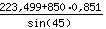(223.499+850*0.851)/sin(45)