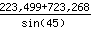 (223.499+850*0.851)/sin(45)