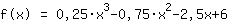 1*f(x)=0.25*x^3+-0.75*x^2+-2.5*x+6